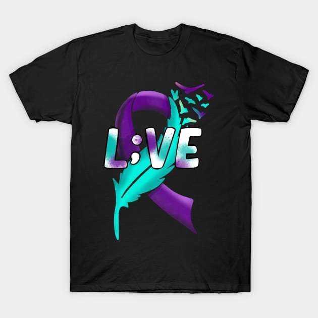 Suicide Awareness Semicolon Live L;ive T-Shirt by Therapy for Christians